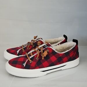 Sperry Pier Wave Buffalo Check Black/Red Flannel Sneakers